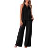 imageBTFBM Womens Casual Summer Two Piece Outfits Cotton Linen Sets Cutout Halter Sleeveless Top Wide Leg Pants Matching SetBlack