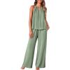 imageBTFBM Womens Casual Summer Two Piece Outfits Cotton Linen Sets Cutout Halter Sleeveless Top Wide Leg Pants Matching SetLight Green