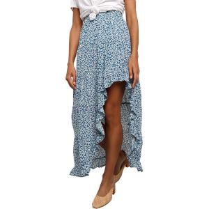 imageBTFBM Women 2025 Summer Spring Boho Long Skirts Dress Floral Print Elastic Waist Split Ruffle High Low Beach Maxi SkirtBlue