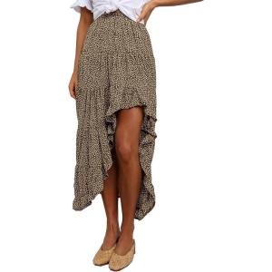 imageBTFBM Women 2025 Summer Spring Boho Long Skirts Dress Floral Print Elastic Waist Split Ruffle High Low Beach Maxi SkirtCoffee