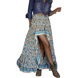 imageBTFBM Women 2025 Summer Spring Boho Long Skirts Dress Floral Print Elastic Waist Split Ruffle High Low Beach Maxi SkirtXblue