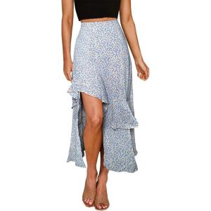 imageBTFBM Women 2025 Summer Spring Boho Long Skirts Dress Floral Print Elastic Waist Split Ruffle High Low Beach Maxi SkirtZlight Blue