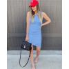 imageBTFBM Women 2025 Summer Sleeveless Tank Dresses Crew Neck Slim Fit Short Casual Ruched Bodycon Party Club Mini DressAiry Blue