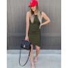 imageBTFBM Women 2025 Summer Sleeveless Tank Dresses Crew Neck Slim Fit Short Casual Ruched Bodycon Party Club Mini DressArmy Green