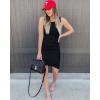 imageBTFBM Women 2025 Summer Sleeveless Tank Dresses Crew Neck Slim Fit Short Casual Ruched Bodycon Party Club Mini DressBlack
