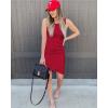 imageBTFBM Women 2025 Summer Sleeveless Tank Dresses Crew Neck Slim Fit Short Casual Ruched Bodycon Party Club Mini DressBright Red