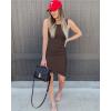 imageBTFBM Women 2025 Summer Sleeveless Tank Dresses Crew Neck Slim Fit Short Casual Ruched Bodycon Party Club Mini DressCoffee