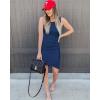imageBTFBM Women 2025 Summer Sleeveless Tank Dresses Crew Neck Slim Fit Short Casual Ruched Bodycon Party Club Mini DressDark Blue