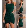 imageBTFBM Women 2025 Summer Sleeveless Tank Dresses Crew Neck Slim Fit Short Casual Ruched Bodycon Party Club Mini DressDark Green