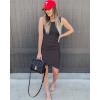 imageBTFBM Women 2025 Summer Sleeveless Tank Dresses Crew Neck Slim Fit Short Casual Ruched Bodycon Party Club Mini DressDark Grey