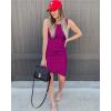 imageBTFBM Women 2025 Summer Sleeveless Tank Dresses Crew Neck Slim Fit Short Casual Ruched Bodycon Party Club Mini DressDark Purple
