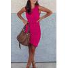 imageBTFBM Women 2025 Summer Sleeveless Tank Dresses Crew Neck Slim Fit Short Casual Ruched Bodycon Party Club Mini DressDark Rose Red