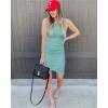 imageBTFBM Women 2025 Summer Sleeveless Tank Dresses Crew Neck Slim Fit Short Casual Ruched Bodycon Party Club Mini DressGreen