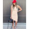 imageBTFBM Women 2025 Summer Sleeveless Tank Dresses Crew Neck Slim Fit Short Casual Ruched Bodycon Party Club Mini DressLight Apricot
