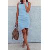 imageBTFBM Women 2025 Summer Sleeveless Tank Dresses Crew Neck Slim Fit Short Casual Ruched Bodycon Party Club Mini DressLight Blue