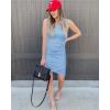 imageBTFBM Women 2025 Summer Sleeveless Tank Dresses Crew Neck Slim Fit Short Casual Ruched Bodycon Party Club Mini DressLight Blue