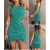 imageBTFBM Women 2025 Summer Sleeveless Tank Dresses Crew Neck Slim Fit Short Casual Ruched Bodycon Party Club Mini DressLight Green