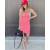 imageBTFBM Women 2025 Summer Sleeveless Tank Dresses Crew Neck Slim Fit Short Casual Ruched Bodycon Party Club Mini DressLight Pink