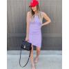 imageBTFBM Women 2025 Summer Sleeveless Tank Dresses Crew Neck Slim Fit Short Casual Ruched Bodycon Party Club Mini DressLight Purple