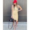 imageBTFBM Women 2025 Summer Sleeveless Tank Dresses Crew Neck Slim Fit Short Casual Ruched Bodycon Party Club Mini DressLight Yellow