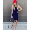 imageBTFBM Women 2025 Summer Sleeveless Tank Dresses Crew Neck Slim Fit Short Casual Ruched Bodycon Party Club Mini DressNavy
