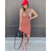 imageBTFBM Women 2025 Summer Sleeveless Tank Dresses Crew Neck Slim Fit Short Casual Ruched Bodycon Party Club Mini DressPink