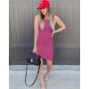 imageBTFBM Women 2025 Summer Sleeveless Tank Dresses Crew Neck Slim Fit Short Casual Ruched Bodycon Party Club Mini DressPurple Red
