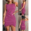 imageBTFBM Women 2025 Summer Sleeveless Tank Dresses Crew Neck Slim Fit Short Casual Ruched Bodycon Party Club Mini DressPurple Red