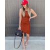 imageBTFBM Women 2025 Summer Sleeveless Tank Dresses Crew Neck Slim Fit Short Casual Ruched Bodycon Party Club Mini DressRed Khaki