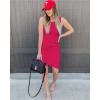 imageBTFBM Women 2025 Summer Sleeveless Tank Dresses Crew Neck Slim Fit Short Casual Ruched Bodycon Party Club Mini DressRose Red
