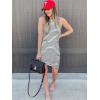 imageBTFBM Women 2025 Summer Sleeveless Tank Dresses Crew Neck Slim Fit Short Casual Ruched Bodycon Party Club Mini DressStripe