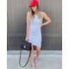 imageBTFBM Women 2025 Summer Sleeveless Tank Dresses Crew Neck Slim Fit Short Casual Ruched Bodycon Party Club Mini DressWhite