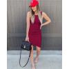 imageBTFBM Women 2025 Summer Sleeveless Tank Dresses Crew Neck Slim Fit Short Casual Ruched Bodycon Party Club Mini DressWine Red