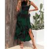 imageBTFBM Women Casual Sleeveless Summer Dresses 2025 Spring Crewneck Patchwork Boho Floral Ruffle Cocktail Party Midi DressBig Floral Dark Green