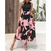 imageBTFBM Women Casual Sleeveless Summer Dresses 2025 Spring Crewneck Patchwork Boho Floral Ruffle Cocktail Party Midi DressBig Floral Pink