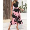 imageBTFBM Women Casual Sleeveless Summer Dresses 2025 Spring Crewneck Patchwork Boho Floral Ruffle Cocktail Party Midi DressBig Floral Pink