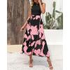 imageBTFBM Women Casual Sleeveless Summer Dresses 2025 Spring Crewneck Patchwork Boho Floral Ruffle Cocktail Party Midi DressBig Floral Pink