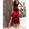 imageBTFBM Women Casual Sleeveless Summer Dresses 2025 Spring Crewneck Patchwork Boho Floral Ruffle Cocktail Party Midi DressBig Floral Red