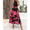 imageBTFBM Women Casual Sleeveless Summer Dresses 2025 Spring Crewneck Patchwork Boho Floral Ruffle Cocktail Party Midi DressBig Floral Rose Red