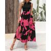 imageBTFBM Women Casual Sleeveless Summer Dresses 2025 Spring Crewneck Patchwork Boho Floral Ruffle Cocktail Party Midi DressBig Floral Rose Red