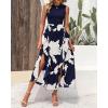 imageBTFBM Women Casual Sleeveless Summer Dresses 2025 Spring Crewneck Patchwork Boho Floral Ruffle Cocktail Party Midi DressBig Floral White Navy