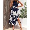 imageBTFBM Women Casual Sleeveless Summer Dresses 2025 Spring Crewneck Patchwork Boho Floral Ruffle Cocktail Party Midi DressBig Floral White Navy