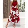 imageBTFBM Women Casual Sleeveless Summer Dresses 2025 Spring Crewneck Patchwork Boho Floral Ruffle Cocktail Party Midi DressBig Floral White Wine Red