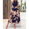 imageBTFBM Women Casual Sleeveless Summer Dresses 2025 Spring Crewneck Patchwork Boho Floral Ruffle Cocktail Party Midi DressPink Floral Navy