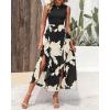 imageBTFBM Women Casual Sleeveless Summer Dresses 2025 Spring Crewneck Patchwork Boho Floral Ruffle Cocktail Party Midi DressWhite Floral Black