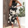 imageBTFBM Women Casual Sleeveless Summer Dresses 2025 Spring Crewneck Patchwork Boho Floral Ruffle Cocktail Party Midi DressWhite Floral Black