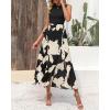 imageBTFBM Women Casual Sleeveless Summer Dresses 2025 Spring Crewneck Patchwork Boho Floral Ruffle Cocktail Party Midi DressWhite Floral Black