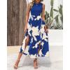 imageBTFBM Women Casual Sleeveless Summer Dresses 2025 Spring Crewneck Patchwork Boho Floral Ruffle Cocktail Party Midi DressWhite Floral Bright Blue