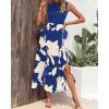 imageBTFBM Women Casual Sleeveless Summer Dresses 2025 Spring Crewneck Patchwork Boho Floral Ruffle Cocktail Party Midi DressWhite Floral Bright Blue