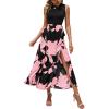 imageBTFBM Women Casual Sleeveless Summer Dresses 2025 Spring Crewneck Patchwork Boho Floral Ruffle Cocktail Party Midi DressBig Floral Pink
